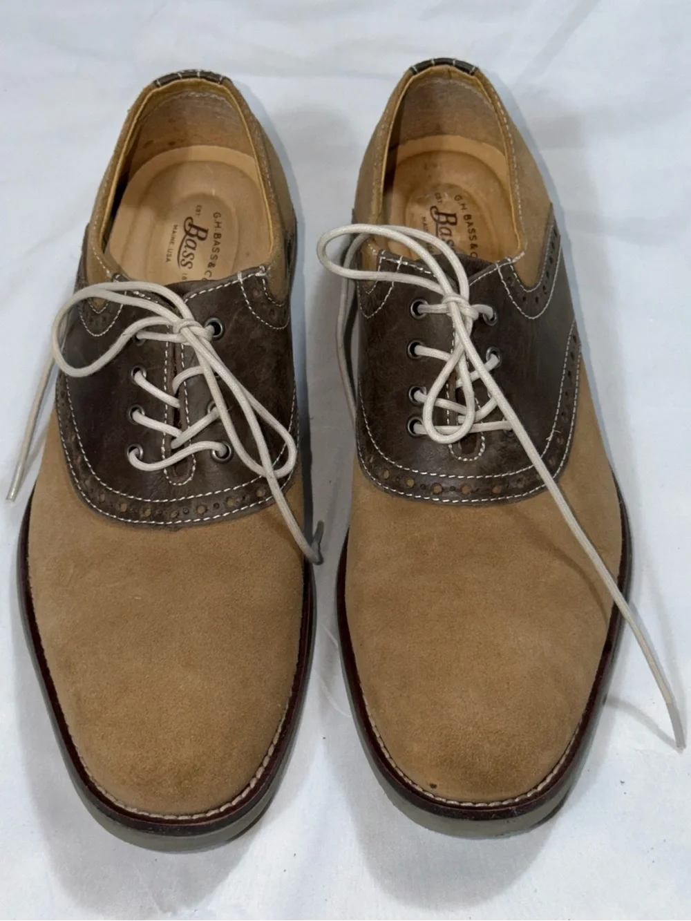 G.H. Bass Pomona Men's Tan Brown Suede Saddle Oxford Shoes Size 8.5M